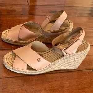 Tory Burch Wedge Pink size 9.5 leather w ankle str